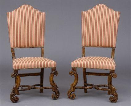 Appraisal: PAIR OF ITALIAN ROCOCO CARVED WALNUT SIDE CHAIRS Each padded