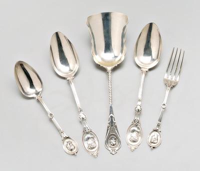 Appraisal: Five pieces silver Medallion flatware coin silver berry shovel with