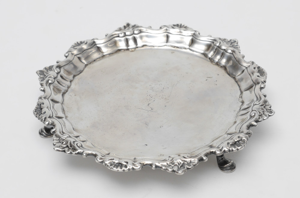 Appraisal: JOHN ROBINSON ENGLISH SILVER SALVER Embossed rim with shell motifs