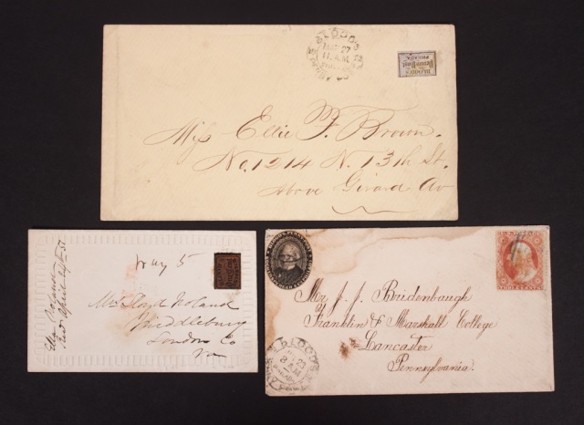 Appraisal: Three covers with Blood's Penny Post stamps one with additional