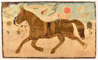 Appraisal: Late th Early th Century Trotting Horse Finely Hooked Rug