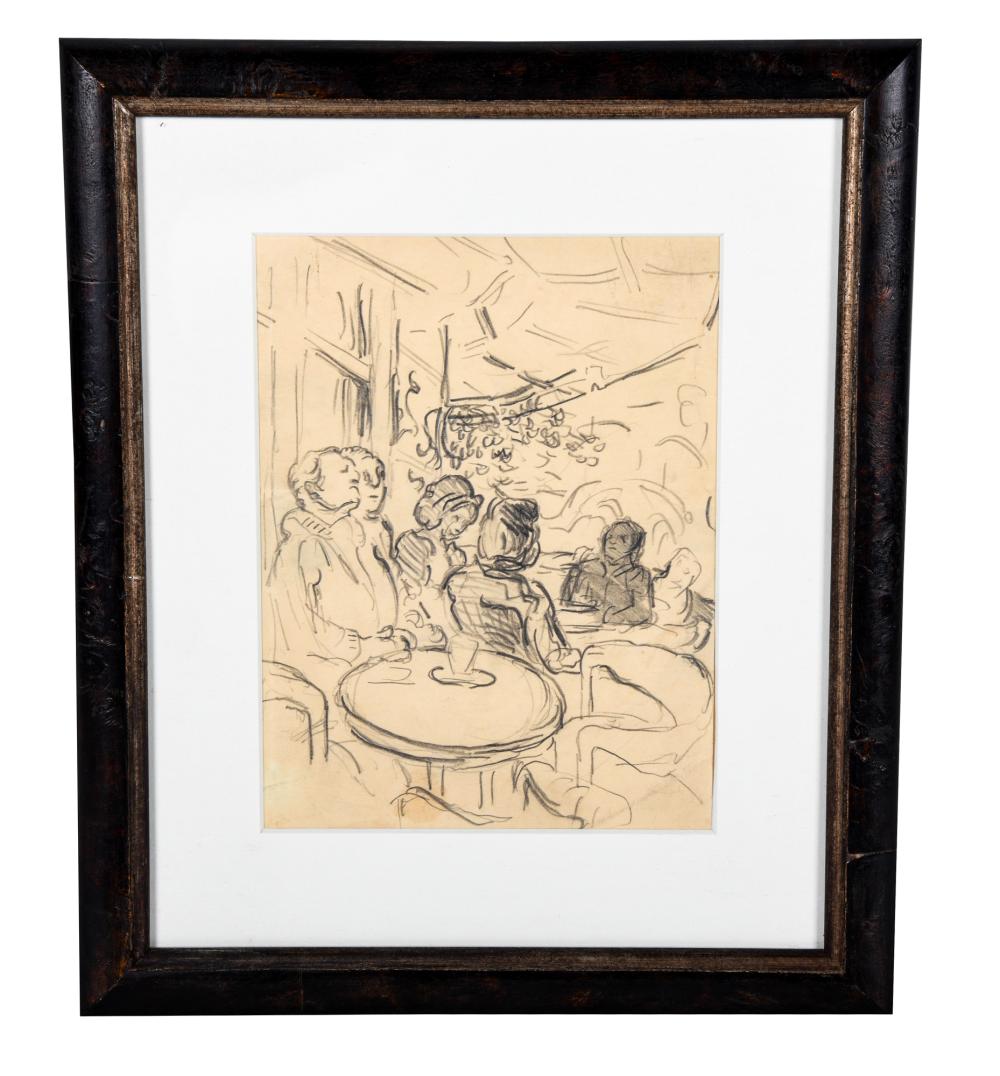 Appraisal: DRAWING FRENCH CAFE SCENEpencil on paper unsigned x inches sight