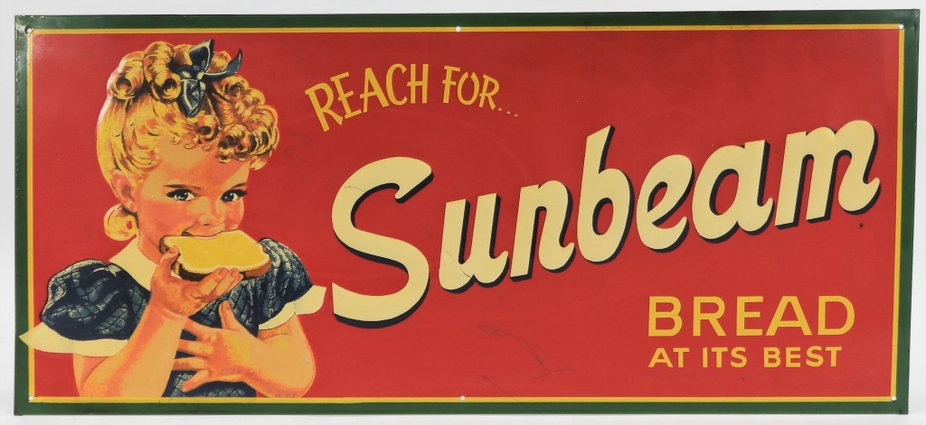 Appraisal: SUNBEAM BREAD EMBOSSED TIN ADVERTISEMENT SIGN United States th CenturyRed