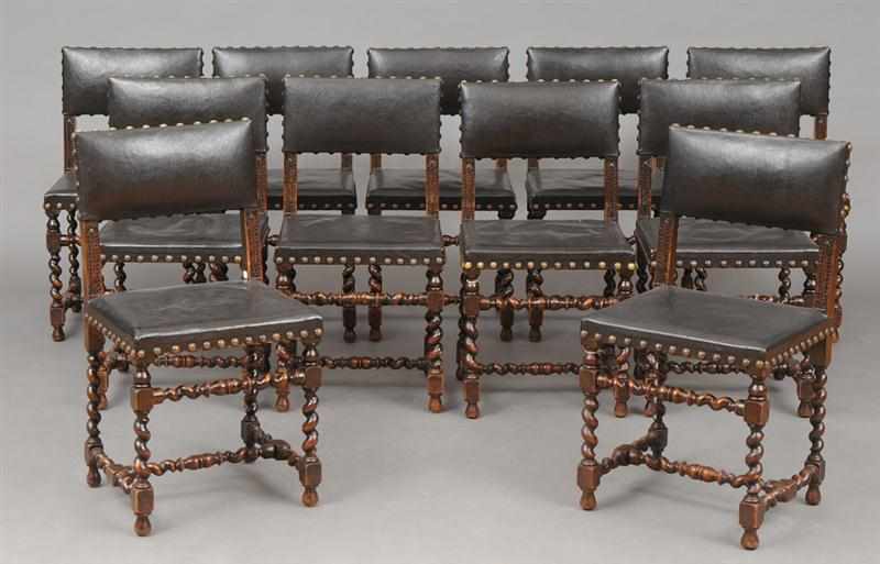 Appraisal: SET OF ELEVEN FLEMISH BAROQUE STYLE CARVED WALNUT SIDE CHAIRS