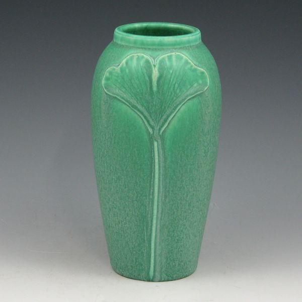 Appraisal: Door Pottery Gingko Cabinet vase in Teco Green glaze Marked