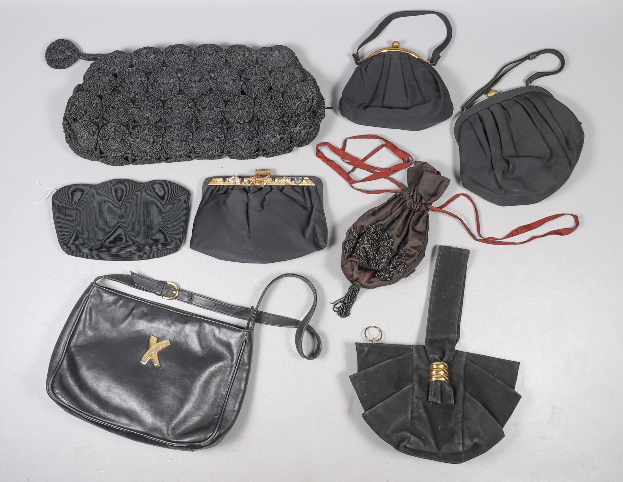 Appraisal: 's- 's Vintage purse grouping to include 's black silk