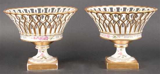 Appraisal: Pair of Porcelain de Paris reticulated fruit compotes mid- th