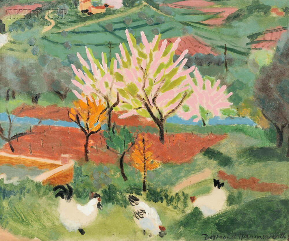 Appraisal: Desmond Harmsworth British - Fruit Trees in Flower Signed Desmond