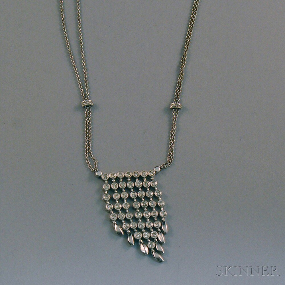 Appraisal: kt White Gold and Diamond Tassel Necklace the central fixed