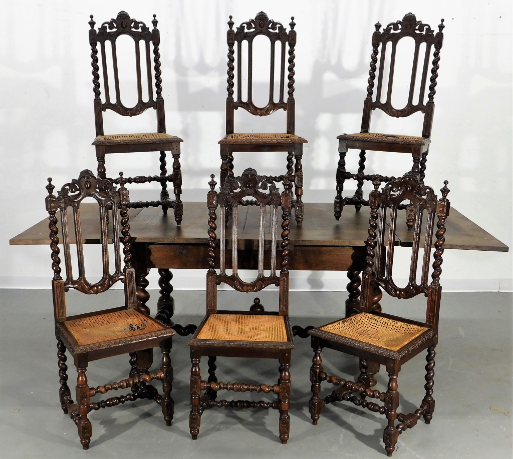 Appraisal: ENGLISH COUNTRY OAK DINING TABLE CHAIRS England th- th CenturyRectangular