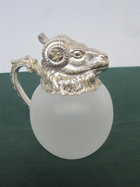 Appraisal: FINE SILVER FIGURAL HEADED DECANTER Silverplate ram's head and handle