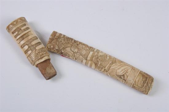 Appraisal: JAPANESE CARVED IVORY SCABBARD With figural decorations - in long