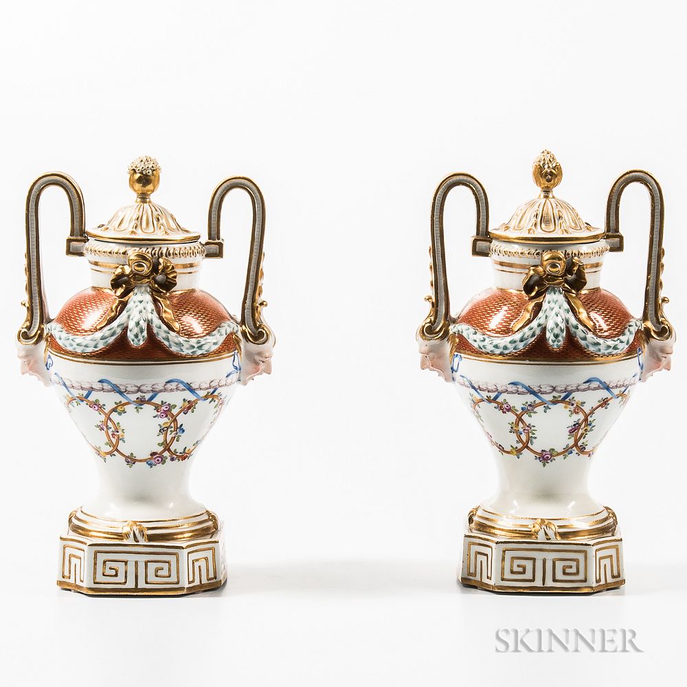 Appraisal: Pair of Meissen Porcelain Vases and Covers Pair of Meissen