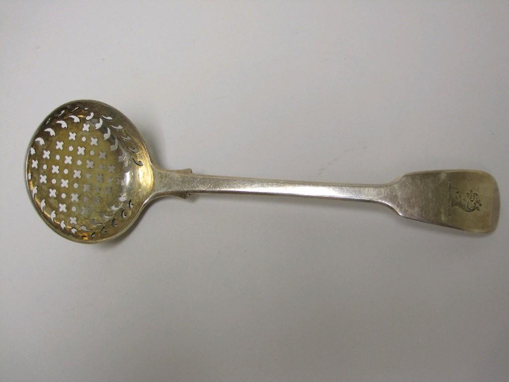 Appraisal: A George IV Sifting Spoon fiddle pattern engraved crest London