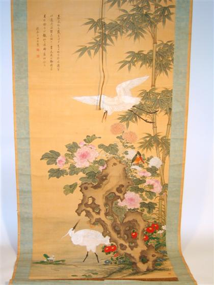 Appraisal: Japanese painting late th century Color and ink on champagne