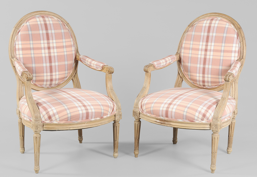 Appraisal: Pair Louis XVI Style Beechwood Fauteuils French late th century