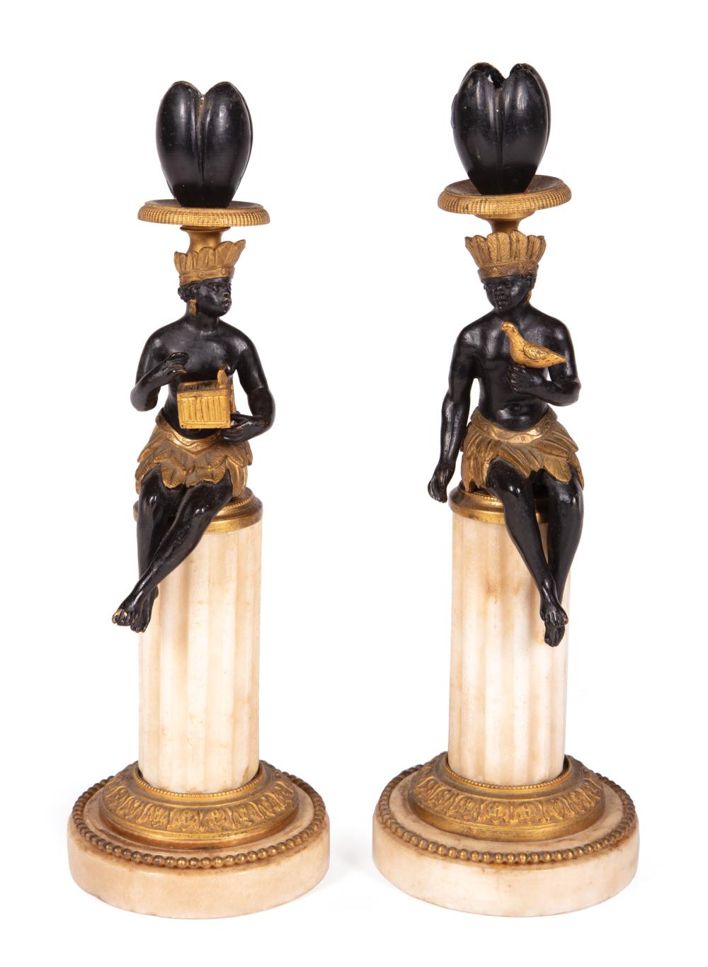 Appraisal: Pair of Napoleon III Gilt and Patinated Bronze and Marble