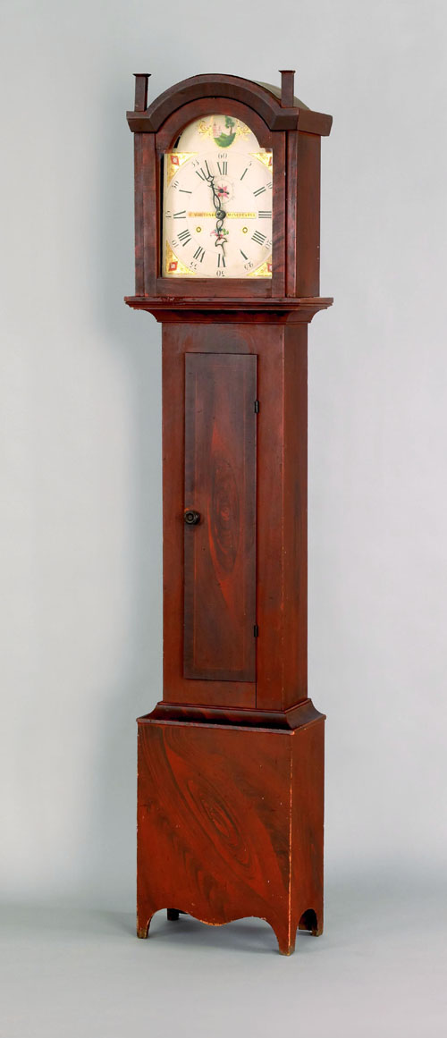 Appraisal: Connecticut painted pine tall case clock ca the dome top