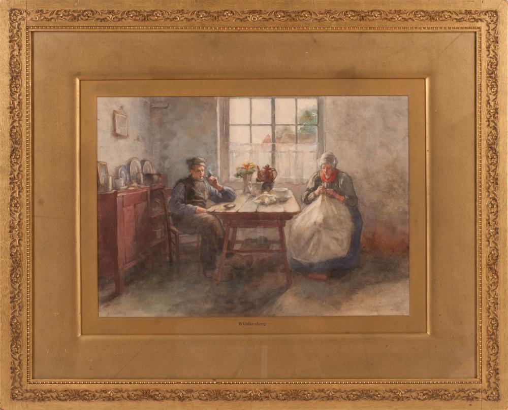 Appraisal: Bertha Valkenburg Dutch - Interior Genre Scene watercolor on paper