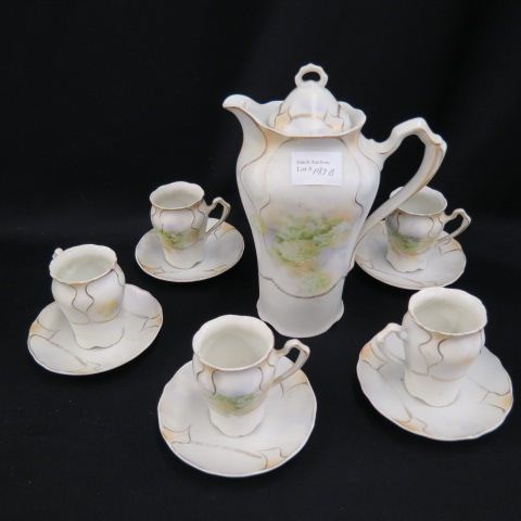 Appraisal: pc Bavarian Porcelain Chocolate Set elegant floral pot with five