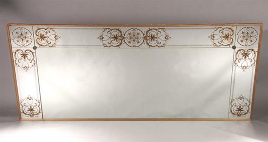 Appraisal: VENETIAN STYLE REVERSE-PAINTED PANELED MIRROR th century Molded-edge gilded frame