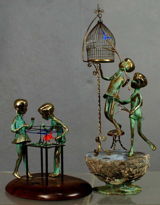 Appraisal: Malcolm Moran American th c bronze sculptures children by fish