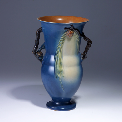 Appraisal: Fine ROSEVILLE blue Pine Cone bulbous vase with flaring rim