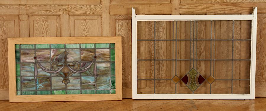 Appraisal: ARTS CRAFTS STYLE LEADED GLASS WINDOW TRANSOM An English Art