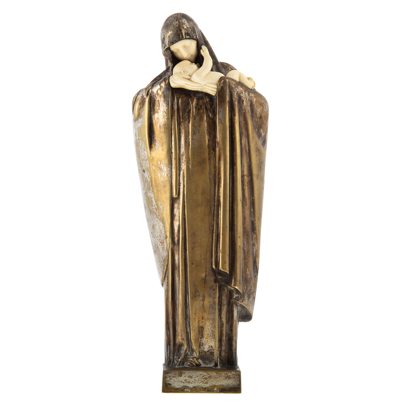 Appraisal: LUCIENNE HEUVELMANS MADONNA CHILD BRONZE French - Silvered bronze with