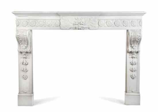 Appraisal: An Italian Carved Marble Mantel of breakfront form decorated with