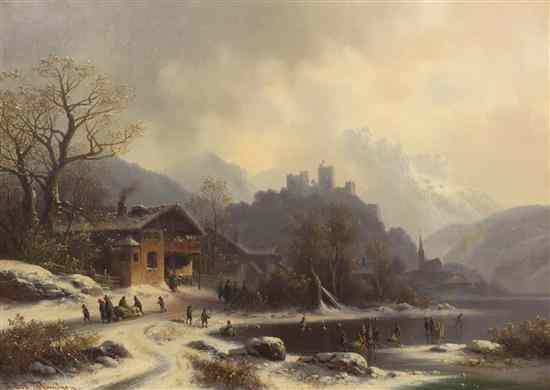 Appraisal: Anton Doll German - Winter Scene oil on canvas signed