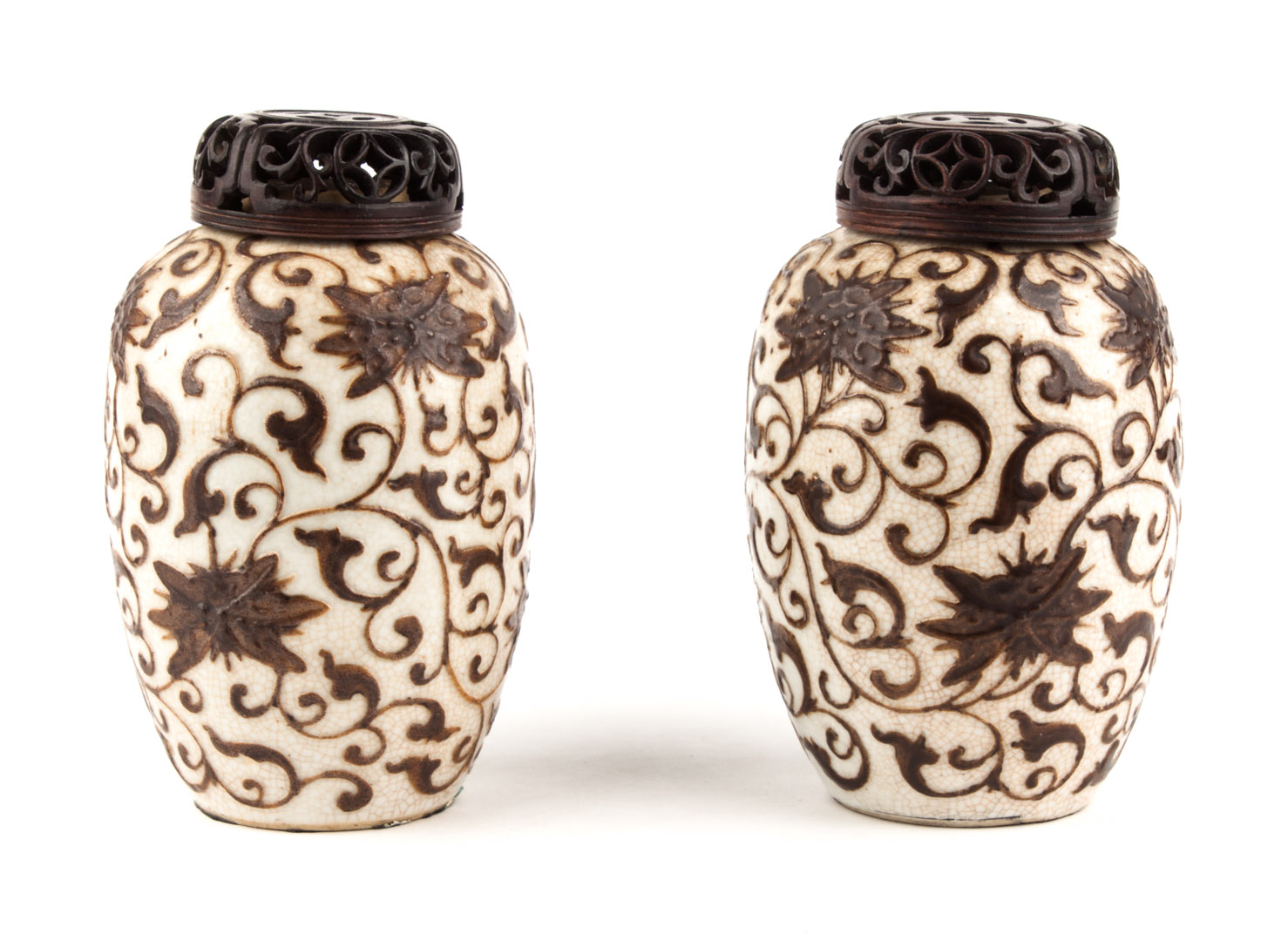 Appraisal: Pair of Chinese crackle glazed porcelain jars second half- th