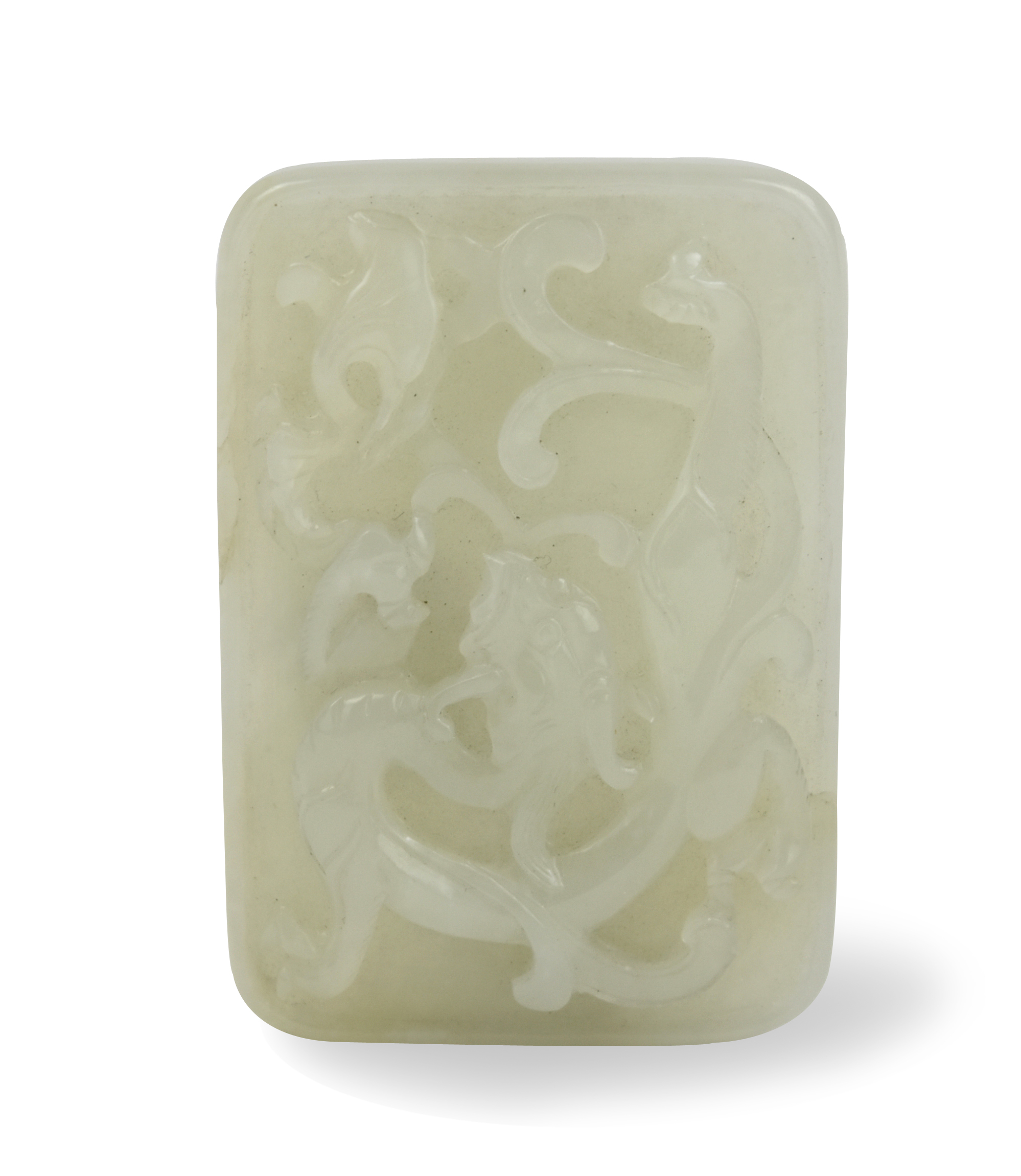 Appraisal: Chinese Qing D th C white jade high relief 'dragon'