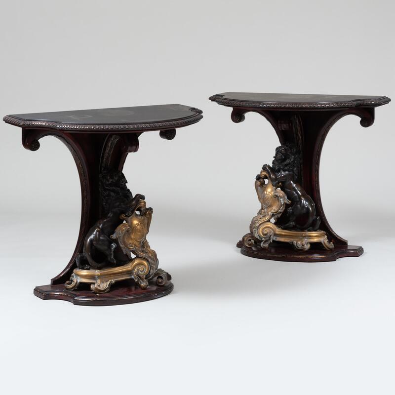 Appraisal: Pair of Faux Grained and Parcel-Gilt Console Tables with Slate