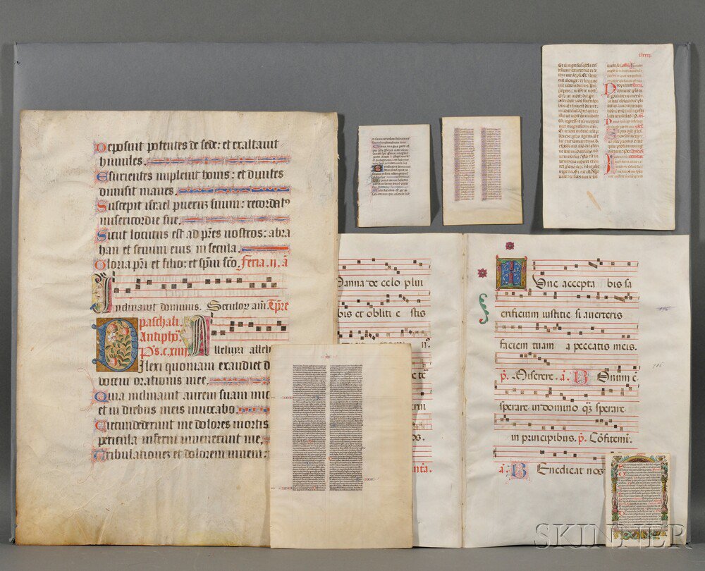 Appraisal: Manuscript Leaves Seven leaves on parchment from manuscripts and one