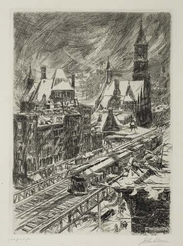 Appraisal: JOHN SLOAN Snowstorm in the Village Etching x mm x