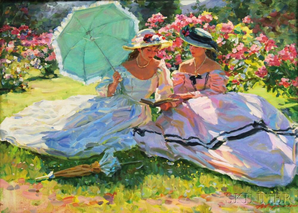 Appraisal: Aleksandr Averin Russian b Two Young Women in the Parc