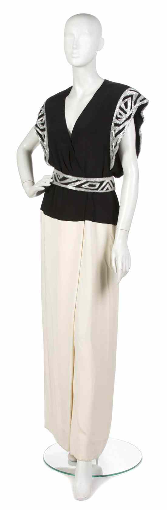 Appraisal: A Bob Mackie Black and Cream Colorblock Evening Gown silver