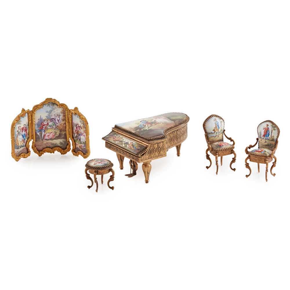 Appraisal: GROUP OF AUSTRIAN MINIATURE GILT METAL AND ENAMELLED FURNITURE LATE