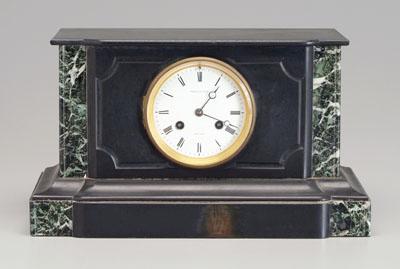 Appraisal: Tiffany marble key-wind shelf clock polished black slate with green