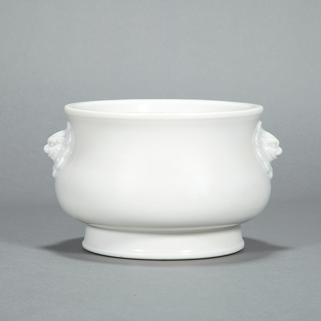 Appraisal: Chinese White Glazed Porcelain Censer th Century Of compressed form