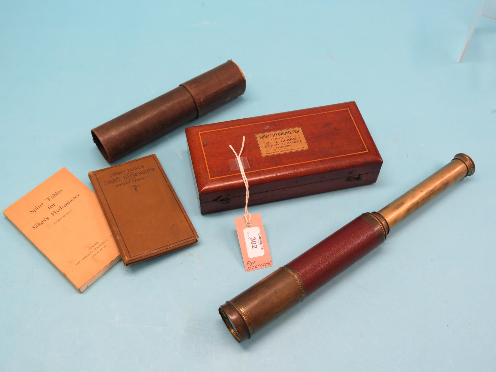 Appraisal: A Sikes' hydrometer in original fitted mahogany case and two