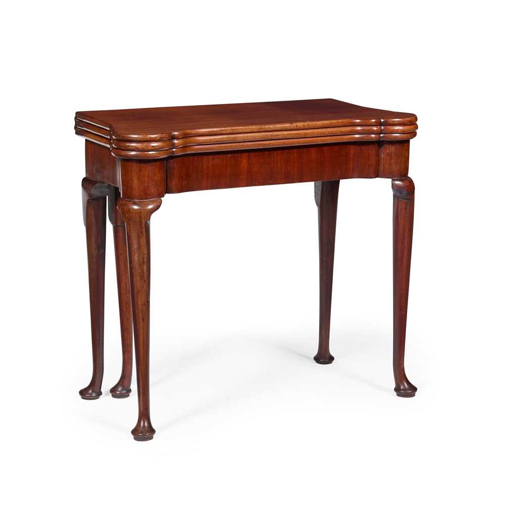 Appraisal: GEORGE II MAHOGANY TRIPLE FOLD TEA CARD TABLE TH CENTURY