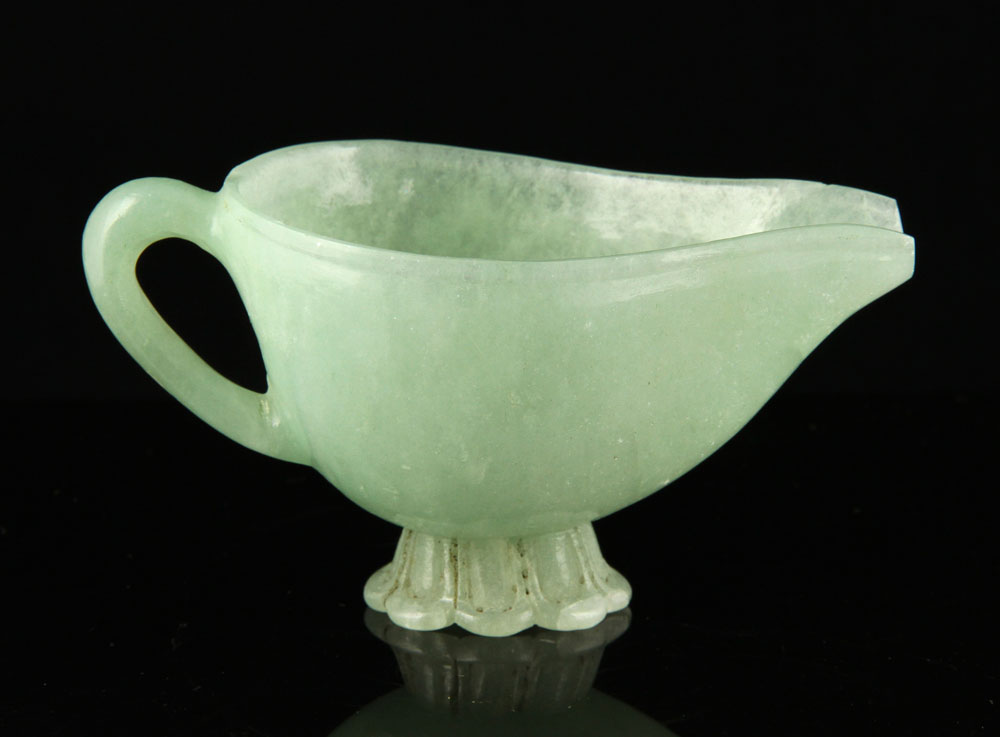 Appraisal: - Chinese Jade Water Coupe Chinese water coupe carved jade