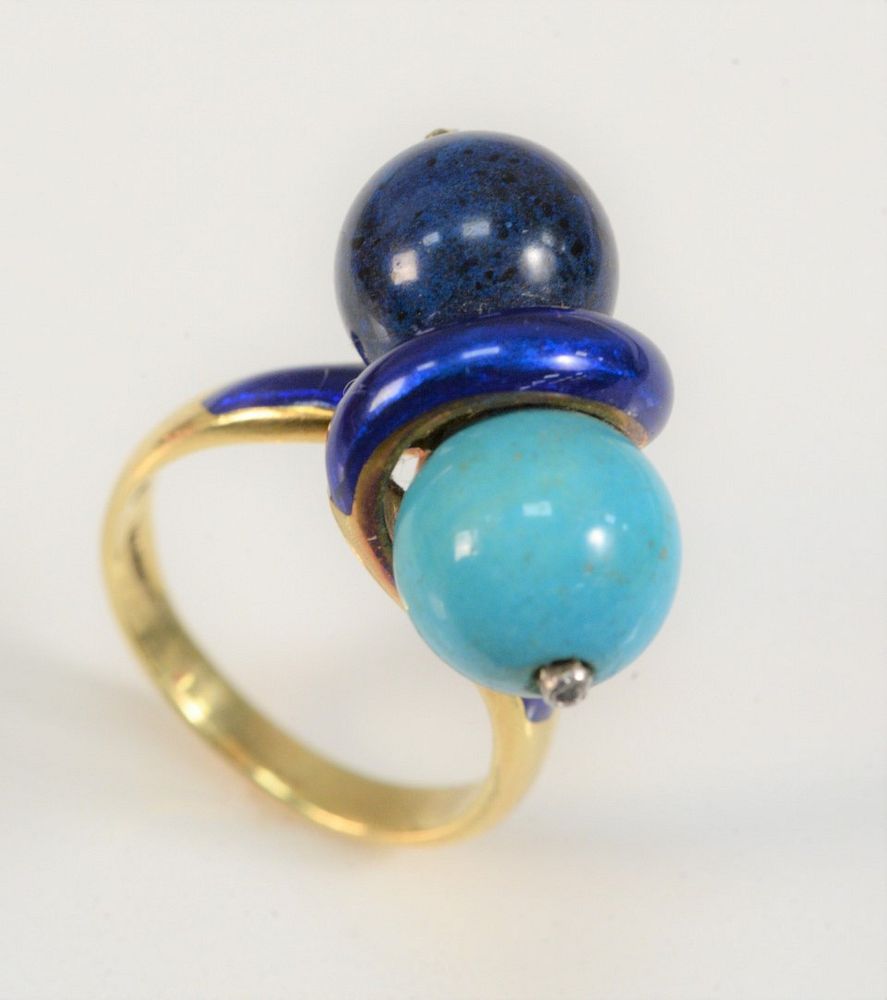 Appraisal: Karat Gold Ring set with blue turquoise and blue lapis