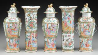 Appraisal: FIVE PIECE ROSE MEDALLION GARNITURE SET th century China The