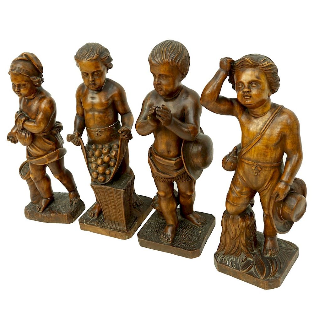 Appraisal: Four Wood Carvings Grouping of Four Mid Century Wood Carvings