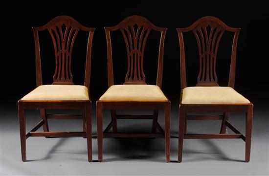 Appraisal: Set of three Federal mahogany slip-seat upholstered side chairs Mid-Atlantic