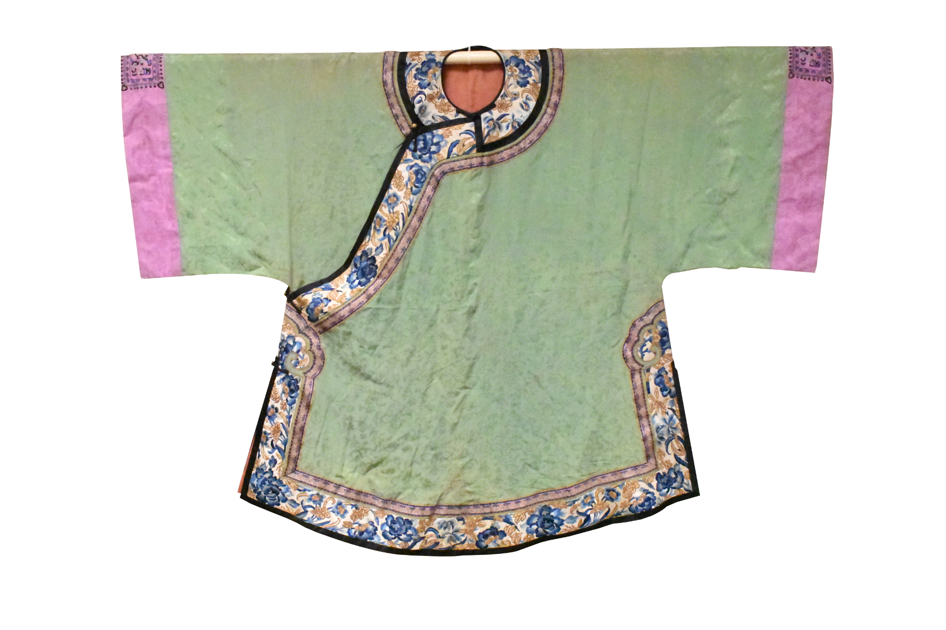 Appraisal: A Chinese green embroidery robe Bright green textured material featured