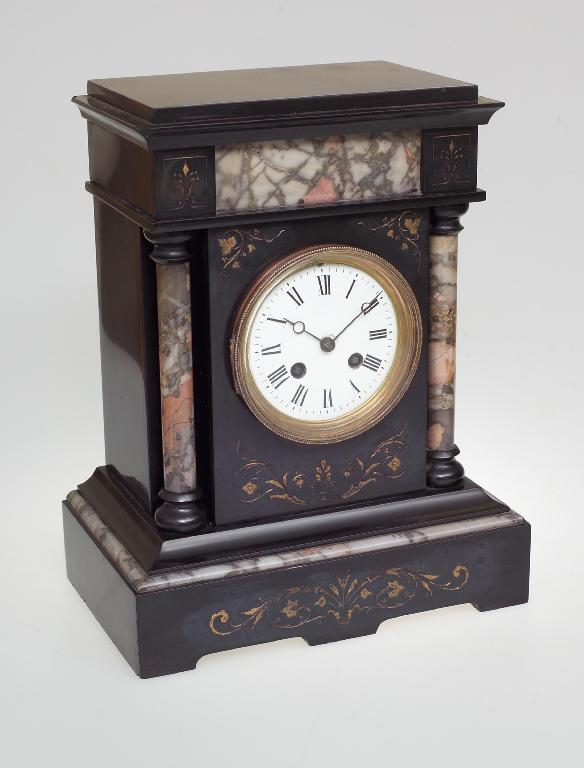 Appraisal: VICTORIAN BLACK AND VARI-COLOURED SLATE AND MARBLE MANTEL CLOCK the